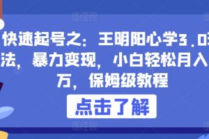 快速起号之：王明阳心学3.0玩法，暴力变现，小白轻松月入过万，保姆级教程【揭秘】